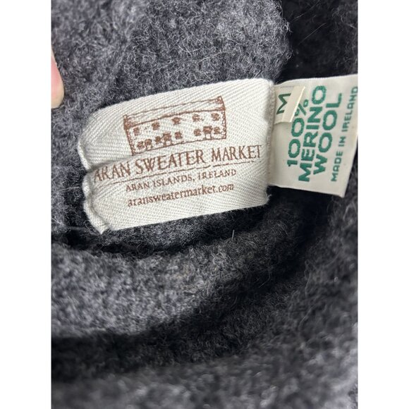 Aran Sweater Market Women's Gray Cable Knit 100%Merino Wool Turtleneck Sweater M - Picture 3 of 10
